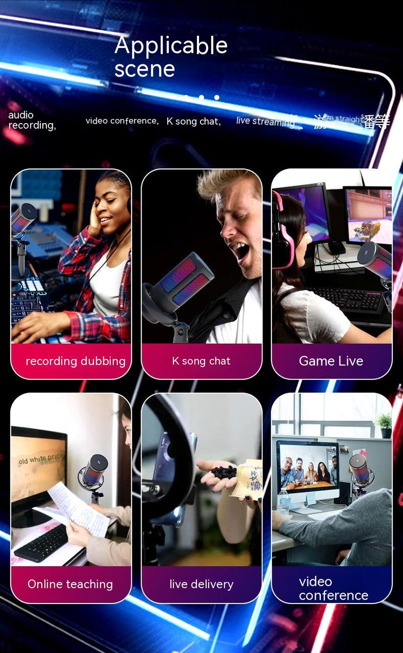 Professional RGB Condenser Microphone for Live Broadcasting