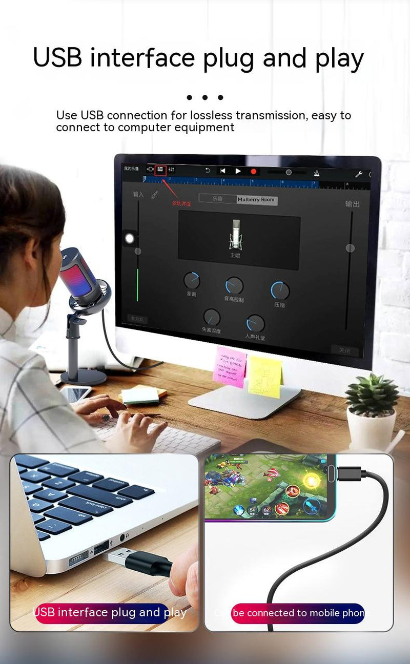 Professional RGB Condenser Microphone for Live Broadcasting